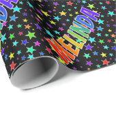 Papier Cadeau Prénom arc-en-ciel "MELINDA" + Stars (Coin rond)