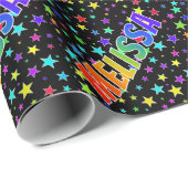 Papier Cadeau Prénom arc-en-ciel "MELISSA" + Étoiles (Coin rond)