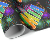 Papier Cadeau Prénom arc-en-ciel "MIA" + Fireworks (Coin rond)