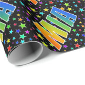 Papier Cadeau Prénom arc-en-ciel "MIA" + Stars (Coin rond)