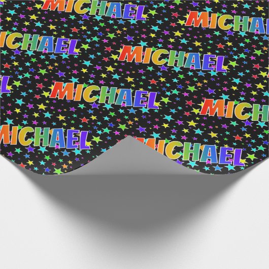 Papier Cadeau Prénom Arc-en-ciel "MICHAEL" + Étoiles (Coin)