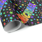 Papier Cadeau Prénom Arc-en-ciel "MICHAEL" + Étoiles (Coin rond)
