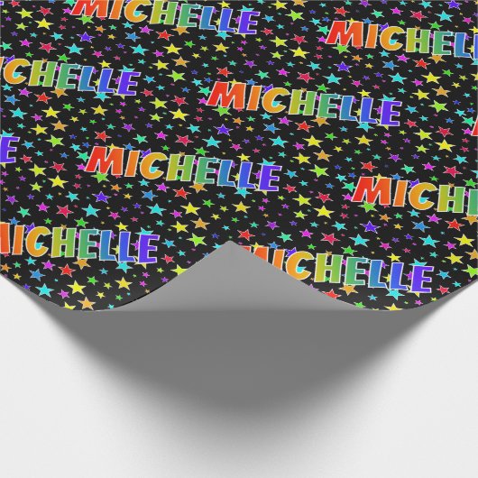 Papier Cadeau Prénom Arc-en-ciel "MICHELLE" + Étoiles (Coin)