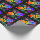 Papier Cadeau Prénom arc-en-ciel "MIGUEL" + Feu d'artifice (Coin)