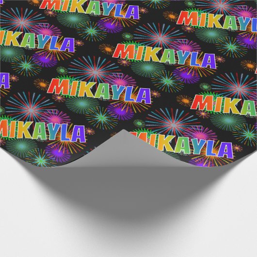 Papier Cadeau Prénom Arc-en-ciel "MIKAYLA" + Feu d'artifice (Coin)