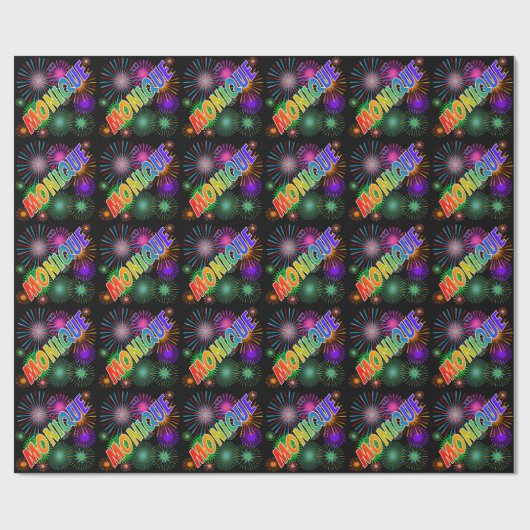 Papier Cadeau Prénom Arc-en-ciel "MONIQUE" + Feu d'artifice (Plat)