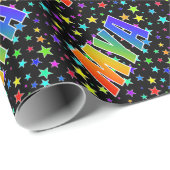 Papier Cadeau Prénom Arc-en-ciel "MYA" + Étoiles (Coin rond)