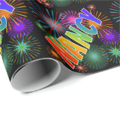 Papier Cadeau Prénom Arc-en-ciel "NANCY" + Feu d'artifice (Coin rond)