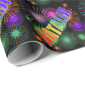 Papier Cadeau Prénom arc-en-ciel "NATALIA" + Feu d'artifice (Coin rond)
