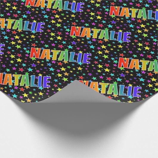Papier Cadeau Prénom Arc-en-ciel "NATALIE" + Étoiles (Coin)