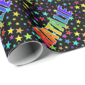Papier Cadeau Prénom Arc-en-ciel "NATALIE" + Étoiles (Coin rond)