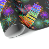 Papier Cadeau Prénom arc-en-ciel "NATHAN" + Feu d'artifice (Coin rond)