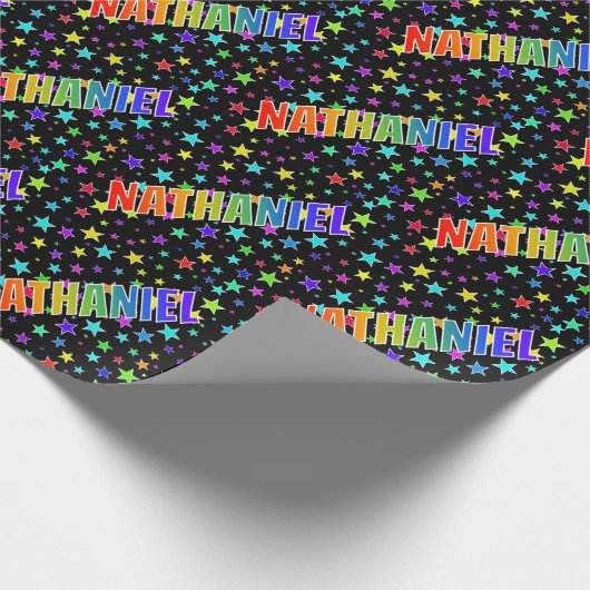 Papier Cadeau Prénom arc-en-ciel "NATHANIEL" + Étoiles (Coin)