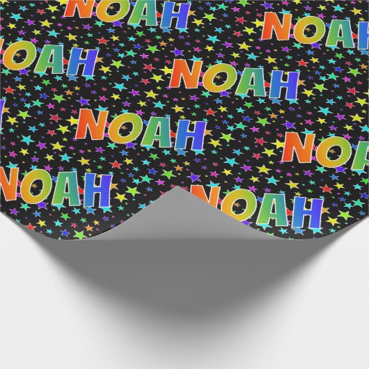 Papier Cadeau Prénom Arc-en-ciel "NOAH" + Étoiles (Coin)