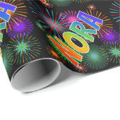 Papier Cadeau Prénom arc-en-ciel "NORA" + feux d'artifice (Coin rond)