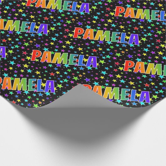 Papier Cadeau Prénom arc-en-ciel "PAMELA" + Etoiles (Coin)