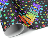 Papier Cadeau Prénom arc-en-ciel "PAMELA" + Etoiles (Coin rond)