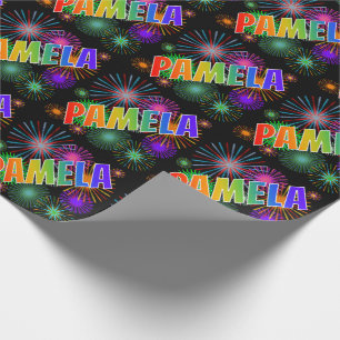 Papier Cadeau Prénom arc-en-ciel "PAMELA" + Feux d'artifice