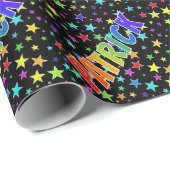 Papier Cadeau Prénom Arc-en-ciel "PATRICK" + Étoiles (Coin rond)