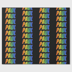 Papier Cadeau Prénom arc-en-ciel "PAUL" ; Amusant et Coloré