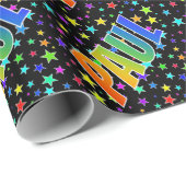 Papier Cadeau Prénom Arc-en-ciel "PAUL" + Étoiles (Coin rond)