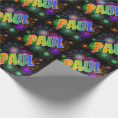 Papier Cadeau Prénom Arc-en-ciel "PAUL" + Feu d'artifice (Coin)