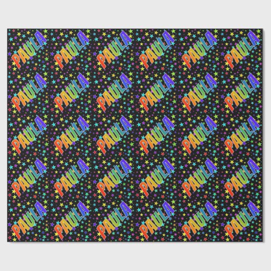 Papier Cadeau Prénom arc-en-ciel "PAULA" + Étoiles (Plat)