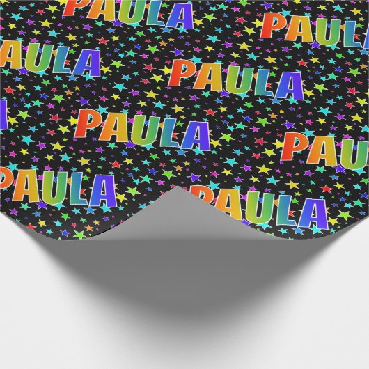 Papier Cadeau Prénom arc-en-ciel "PAULA" + Étoiles (Coin)
