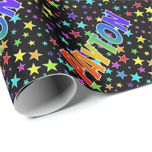 Papier Cadeau Prénom Arc-en-ciel "PAYTON" + Étoiles (Coin rond)