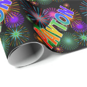 Papier Cadeau Prénom Arc-en-ciel "PAYTON" + Feu d'artifice (Coin rond)