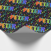 Papier Cadeau Prénom arc-en-ciel "PETER" + Stars (Coin)