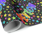 Papier Cadeau Prénom arc-en-ciel "PEYTON" + Stars (Coin rond)