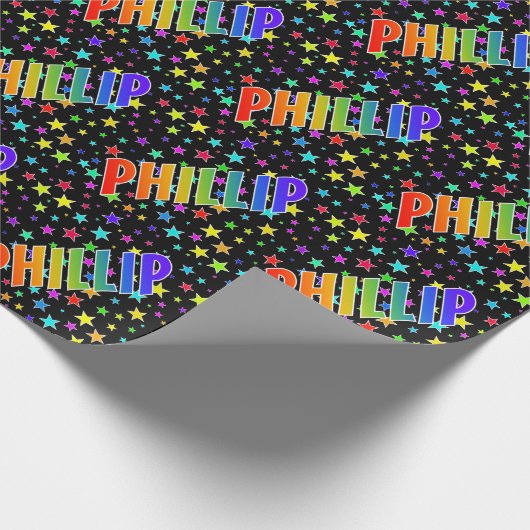 Papier Cadeau Prénom arc-en-ciel "PHILLIP" + Étoiles