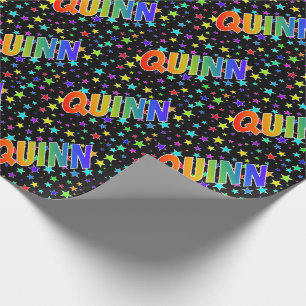Papier Cadeau Prénom arc-en-ciel "QUINN" + Étoiles