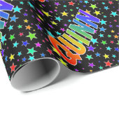 Papier Cadeau Prénom arc-en-ciel "QUINN" + Stars (Coin rond)
