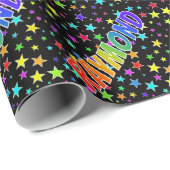 Papier Cadeau Prénom Arc-en-ciel "RAYMOND" + Étoiles (Coin rond)