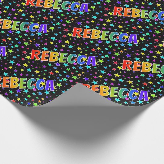 Papier Cadeau Prénom Arc-en-ciel "REBECCA" + Étoiles (Coin)