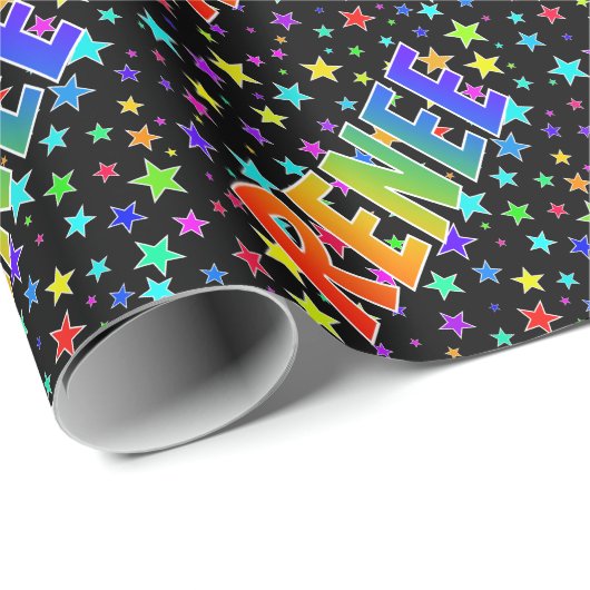 Papier Cadeau Prénom Arc-en-ciel "RENEE" + Étoiles (Coin rond)