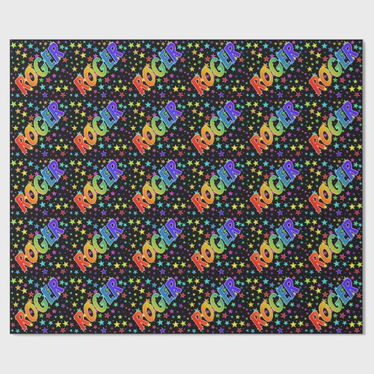 Papier Cadeau Prénom Arc-en-ciel "ROGER" + Étoiles (Plat)