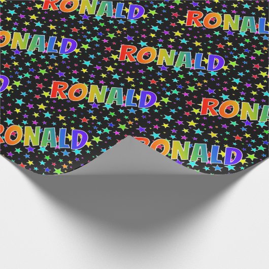 Papier Cadeau Prénom arc-en-ciel "RONALD" + Étoiles (Coin)