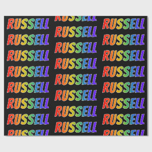 Papier Cadeau Prénom arc-en-ciel "RUSSELL"; Amusant et coloré