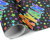 Papier Cadeau Prénom arc-en-ciel "RYAN" + Étoiles (Coin rond)