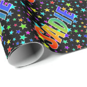 Papier Cadeau Prénom arc-en-ciel "SADIE" + Stars (Coin rond)