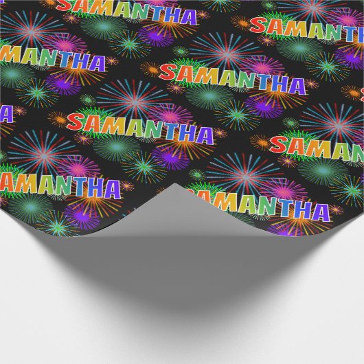 Papier Cadeau Prénom arc-en-ciel "SAMANTHA" + Feu d'artifice (Coin)