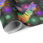 Papier Cadeau Prénom arc-en-ciel "SAMANTHA" + Feu d'artifice (Coin rond)