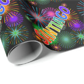 Papier Cadeau Prénom Arc-en-ciel "SANTIAGO" + Feu d'artifice (Coin rond)
