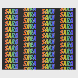 Papier Cadeau Prénom arc-en-ciel "SARA"; Amusant et Coloré