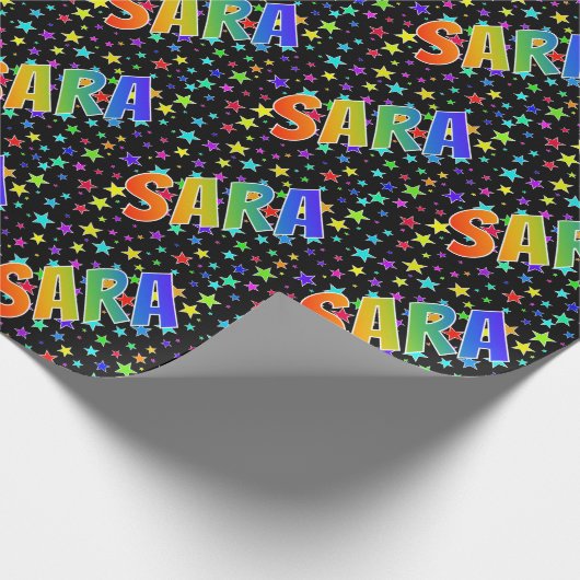 Papier Cadeau Prénom arc-en-ciel "SARA" + Stars (Coin)