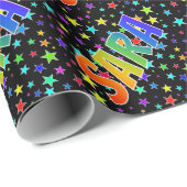 Papier Cadeau Prénom arc-en-ciel "SARA" + Stars (Coin rond)