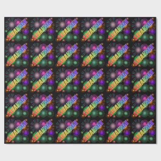 Papier Cadeau Prénom arc-en-ciel "SAVANNAH" + Feu d'artifice (Plat)